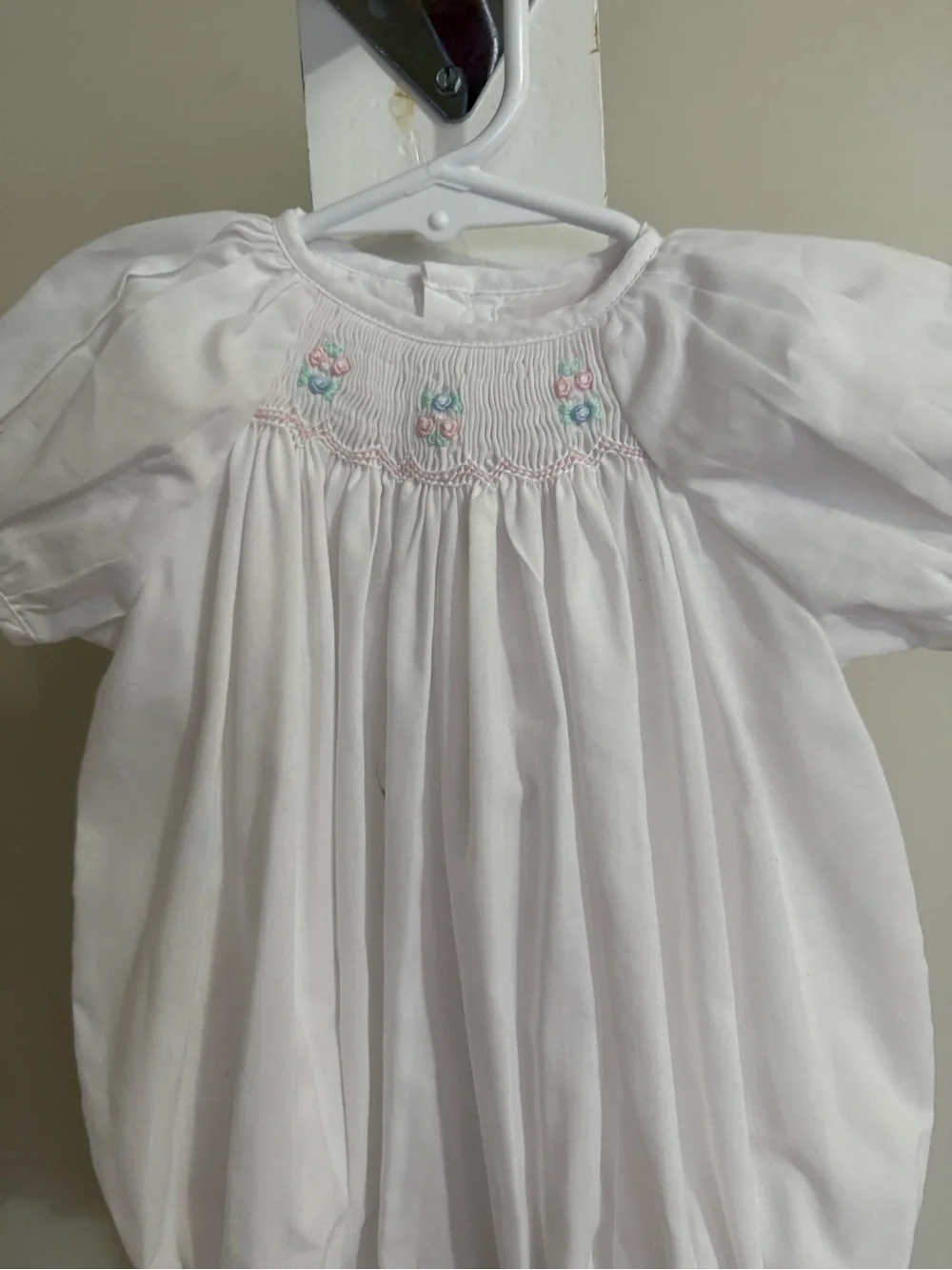 Petit Ami Newborn Hand Embroidered Smocked Bubble Romper